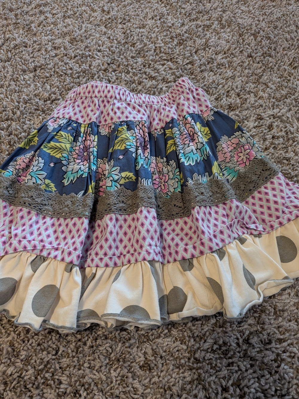 Mustard Pie Navy, Pink & Cream Tiered Floral Ruffle Skirt